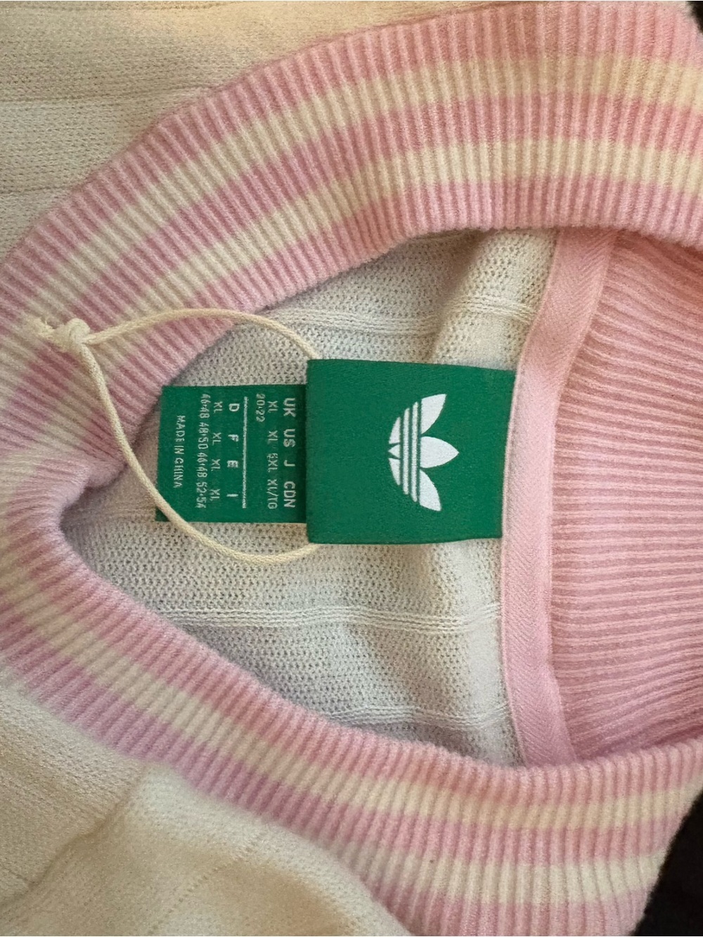 adidas Pink and White Ribbed Crew Neck Sweater